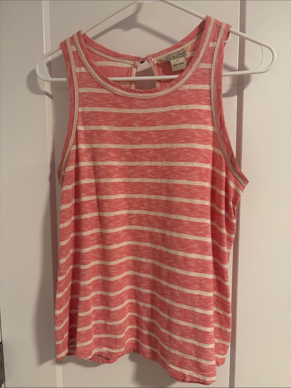 Lucky Brand Coral and Cream Striped Tank Top with Keyhole Back